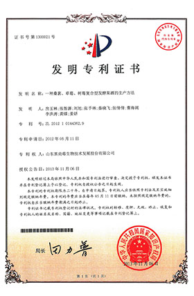 樹(shù)莓酒 專(zhuān)利證書(shū)